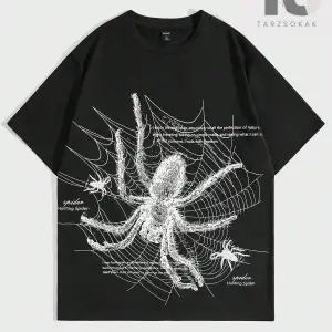 KOD Trend Goth Erkek Örümcek Desenli Bisiklet Yaka Tişört