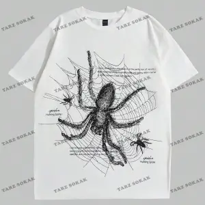 KOD Trend Goth Erkek Sloganlı ve Örümcek Desenli Tişört
