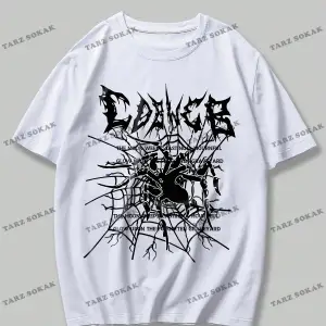 KOD Trend Grunge Punk Erkek Örümcek Mektup Grafikli Tişört