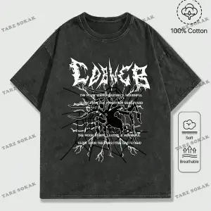 KOD Trend Grunge Punk Erkek Örümcek Mektup Grafikli Tişört