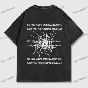 KOD Trend Grunge Punk Erkek Örümcek Mektup Grafikli Tişört