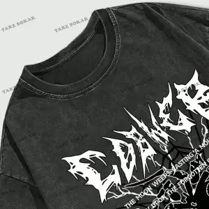 KOD Trend Grunge Punk Erkek Örümcek Mektup Grafikli Tişört