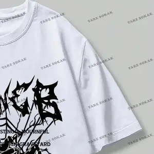 KOD Trend Grunge Punk Erkek Örümcek Mektup Grafikli Tişört