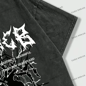 KOD Trend Grunge Punk Erkek Örümcek Mektup Grafikli Tişört