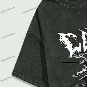 KOD Trend Grunge Punk Erkek Örümcek Mektup Grafikli Tişört