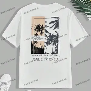 KOD Trend Homme Erkek Hindistan Cevizi Ağacı ve Harf Grafikli Tişört