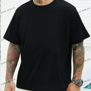 KOD Trend Homme Erkek Plus Katı Yuvarlak Yaka Tişört