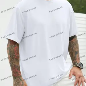 KOD Trend Homme Erkek Plus Katı Yuvarlak Yaka Tişört