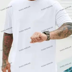 KOD Trend Homme Erkek Plus Katı Yuvarlak Yaka Tişört