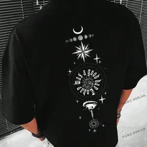 KOD Trend Hypemode Erkek Plus Güneş ve Ay Baskılı Damla Omuz Tişört