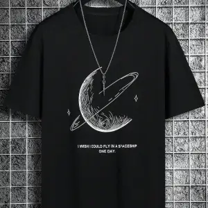 KOD Trend Hypemode Erkek Sloganı ve Gezegen Baskılı Tişört