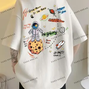 KOD Trend Hypemode Loose Fit Erkek Karikatür ve Slogan Grafikli Düşük Omuz Tişört