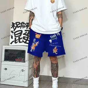 KOD Trend Hypemode Loose Fit Erkek Karikatür ve Slogan Grafikli Düşük Omuz Tişört