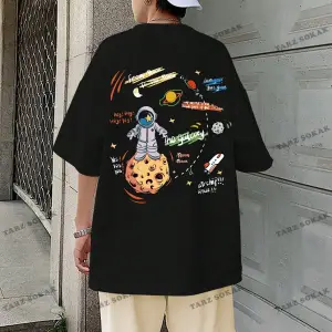 KOD Trend Hypemode Loose Fit Erkek Karikatür ve Slogan Grafikli Düşük Omuz Tişört