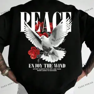 KOD Trend Hypemode Loose Men Plus Güvercin ve Slogan Baskılı Grafikli Tişört