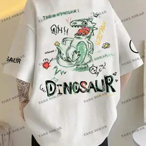 KOD Trend Loose Fit Karikatür ve Mektup Baskılı Damla Omuz Erkek Tişörtü