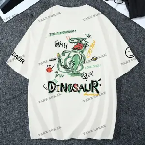 KOD Trend Loose Fit Karikatür ve Mektup Baskılı Damla Omuz Erkek Tişörtü