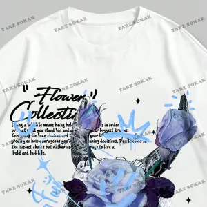 KOD Trend Street Life Erkek Çiçek & Slogan Grafikli Tişört