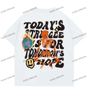 KOD Trend Street Life Erkek İskelet Sloganlı Grafik Tişört