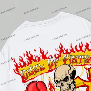 KOD Trend Street Life Erkek Kafatası ve Harf Grafikli Tişört