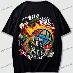 KOD Trend Street Life Erkek Karikatür ve Mektup Grafikli Tişört