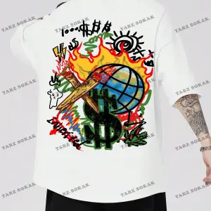 KOD Trend Street Life Erkek Karikatür ve Mektup Grafikli Tişört