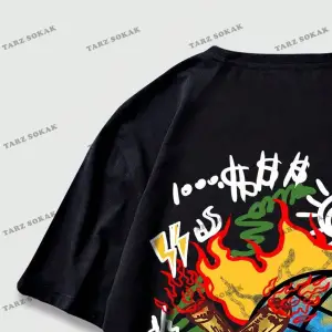 KOD Trend Street Life Erkek Karikatür ve Mektup Grafikli Tişört