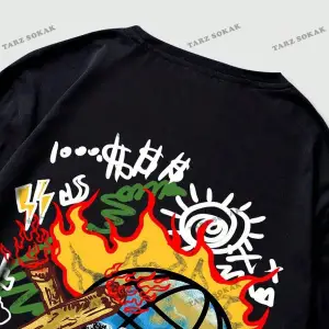 KOD Trend Street Life Erkek Karikatür ve Mektup Grafikli Tişört