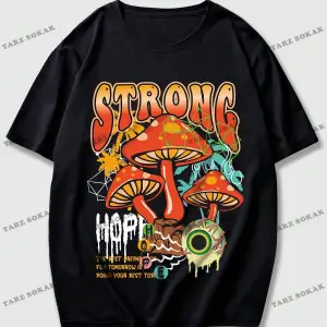 KOD Trend Street Life Erkek Mantar & Slogan Grafikli Tişört