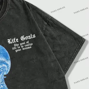 KOD Trend Street Life Erkek Slogan ve İskelet Baskı Damla Omuz Tişört