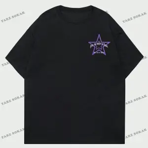 KOD Trend Street Life Erkek Slogan ve Yıldız Baskılı Damla Omuz Tişört