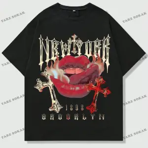 KOD Trend Street Life Harfli ve Dudaklı Kısa Kollu Erkek Tişört