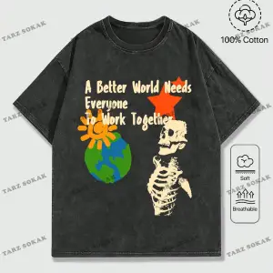 KOD Trend Street Life İlkbahar Yaz Günlük Giyime Uygun Kafatası ve Slogan Baskılı Kısa Kollu Erke