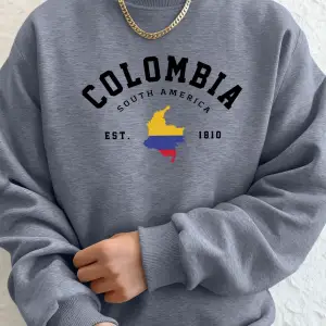 Kolombiya Güney Amerika Est 1810 Baskı Erkekler İçin Bol Rahat Sokak Giyimi Spor Yumuşak Kapü