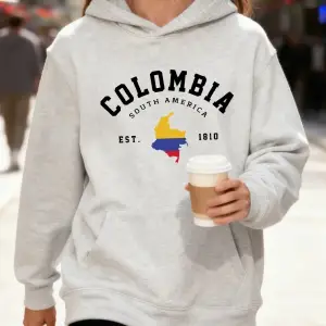 Kolombiya Güney Amerika Est 1810 Baskılar Pamuklu Kapüşonlu Üst Kadın Sportif Bol Kazak Kışlı