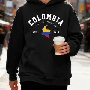 Kolombiya Güney Amerika Est 1810 Baskılar Pamuklu Kapüşonlu Üst Kadın Sportif Bol Kazak Kışlı