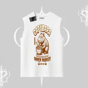 Kolsuz Tshirt Cute Capybara Enjoying Ramen Noodles Artwork