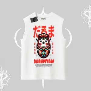 Kolsuz Tshirt Daruma Kedi Anime Baskılı