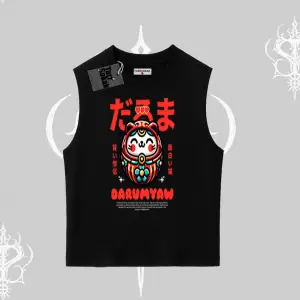 Kolsuz Tshirt Daruma Kedi Anime Baskılı