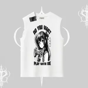 Kolsuz Tshirt Do You Want Play With Me Anime Kız Baskılı