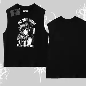 Kolsuz Tshirt Do You Want Play With Me Anime Kız Baskılı