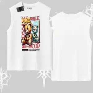 Kolsuz Tshirt Fake Smile Mood Ayıcık Grafik Baskılı