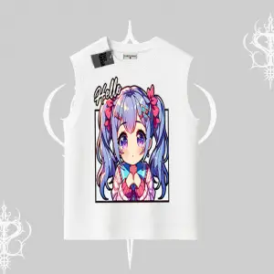 Kolsuz Tshirt Hello Anime Kız Sevimli Karakter Baskılı