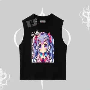Kolsuz Tshirt Hello Anime Kız Sevimli Karakter Baskılı