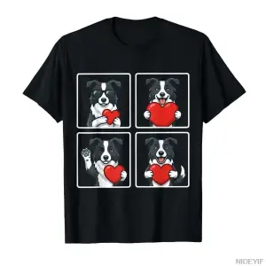 Komik Border Collie Fotoğraf Kabini Köpek Sevgilisi Sevgililer Günü T-shirt Erkekler Kadınlar