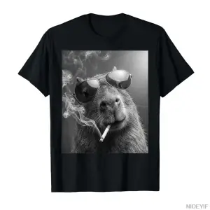 Komik Capybara Sigara İçen Sigara Fotoğraf Kabini Meme T-shirt Erkekler Kadınlar Için % 100%