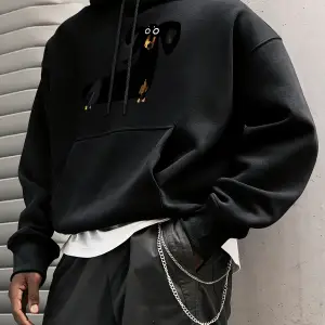 Komik Dachshund Baskı Erkekler Genç Kazak Klasik Sıcak Kapşonlu Hip Hop Gevşek Basit Giyim Ra