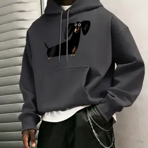 Komik Dachshund Baskı Erkekler Genç Kazak Klasik Sıcak Kapşonlu Hip Hop Gevşek Basit Giyim Ra