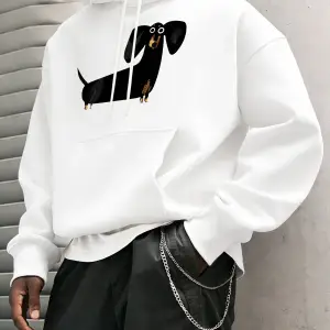 Komik Dachshund Baskı Erkekler Genç Kazak Klasik Sıcak Kapşonlu Hip Hop Gevşek Basit Giyim Ra