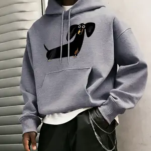 Komik Dachshund Baskı Erkekler Genç Kazak Klasik Sıcak Kapşonlu Hip Hop Gevşek Basit Giyim Ra